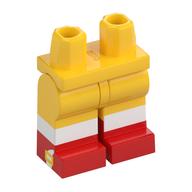 Visuel indicatif Rebrickable de Bassin avec des jambes jaunes et motif de bottes rouges avec des sox blancs, or sur le côté motif imprimé (Hips with Yellow Legs and Red Boots Pattern with White Sox, Gold on Side Print)