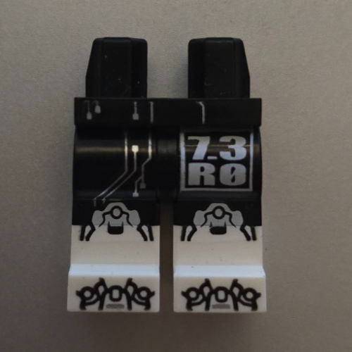 Visuel indicatif Rebrickable de Bassin avec jambes noirs et motif Bottes blanches avec Argent '7_3 RO', imprimé circuit (Hips with Black Legs and White Boots Pattern with Silver '7_3 RO', Circuitry Print)