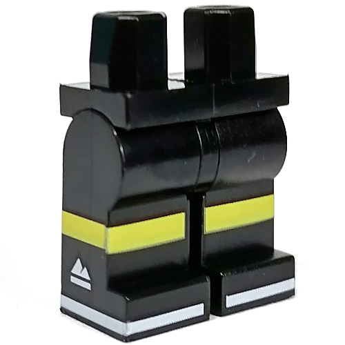 Bassin et jambes noires avec bande jaune, blanc Sport Logo imprimé (Hips and Black Legs with Yellow Stripe, White Sport Logo Print)