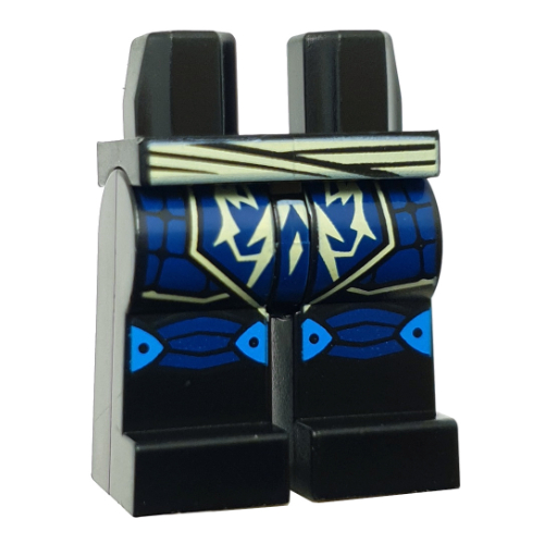 Bassin et jambes noires avec ceinture jaune clair lumineux, robe bleu foncé, genou enveloppe motif imprimé (Hips and Black Legs with Bright Light Yellow Sash, Dark Blue Robe, Knee Wraps Print)