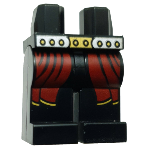 Bassin et jambes noires avec des extrémités de robe rouge foncé, motif imprimé ceinture de silber/or (Hips and Black Legs with Dark Red Robe Ends, Silber/Gold Belt Print)