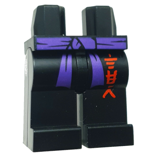 Bassin et jambes noires avec ceinture violet foncé, rouge asiatique Symboles motif imprimé (Hips and Black Legs with Dark Purple Sash, Red Asian Symbols Print)