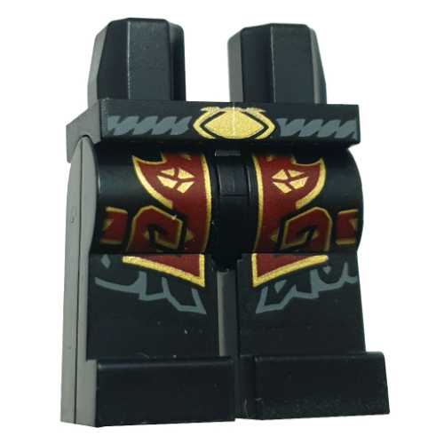 Bassin et jambes noires avec des extrémités rouge foncé/or, ceinture gris bleuté foncé, motif imprimé boucle dorée (Hips and Black Legs with Dark Red/Gold Robe Ends, Dark Bluish Grey Belt, Gold Buckle Print)