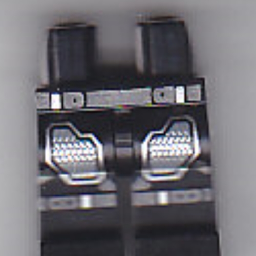 Bassin et jambes noires avec ceinture gris bleuâtre foncé et sangle de genou, et plaques d'armure motif imprimé (Hips and Black Legs with Dark Bluish Gray Belt and Knee Strap, and Armor Plates Print)