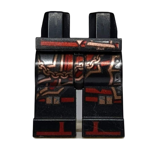 Bassin et jambes noires avec armure en cuivre et argent, chaîne en cuivre, motif imprimé bord rouge foncé (Hips and Black Legs with Copper and Silver Armor, Copper Chain, Dark Red Trim Print)