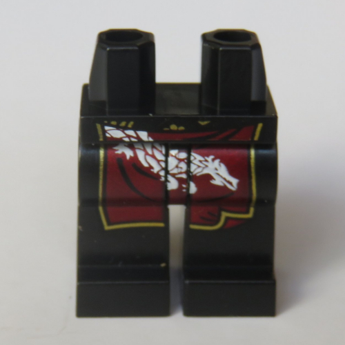 Bassin et jambes noires avec tablier rouge foncé, dragon blanc (Hips and Black Legs with Dark Red Apron, White Dragon)