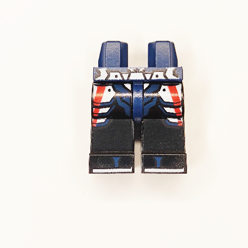 Bassin et jambes noires avec armure rouge et blanche, sandales Zori bleu foncé, semelles blanches (Hips and Black Legs with Red and White Armor, Dark Blue Zori Sandals, White Soles)