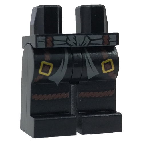 Bassin et jambes noires avec ceinture gris bleuâtre foncé et ceintures brun foncé avec boucles dorées et bandages de genou en corde brun foncé (Hips and Black Legs with Dark Bluish Gray Sash and Dark Brown Belts with Gold Buckles and Dark Brown Rope Knee Wraps)