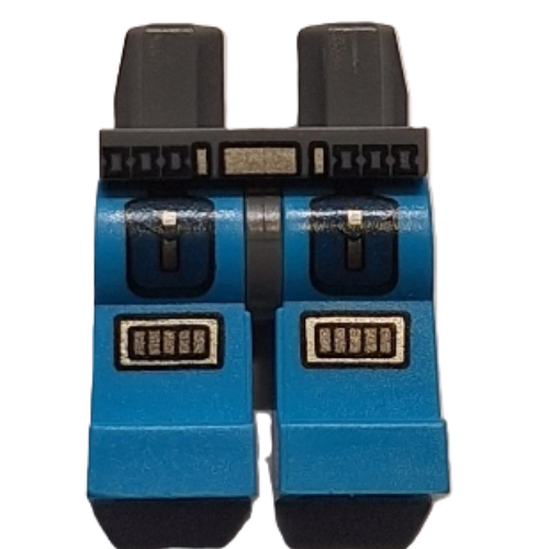 Bassin et jambes azur foncé avec 2 poches et genouillères et motif imprimé ceinture gris bleuté foncé (Hips and Dark Azure Legs with 2 Pockets and Knee Pads and Dark Bluish Gray Belt Print)