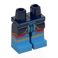 Visuel indicatif Rebrickable de Bassin avec jambes bleu foncé et motif de bottes azur foncé avec dothi bleu foncé, queues rouge foncé, motif imprimé or (Hips with Dark Blue Legs and Dark Azure Boots Pattern with Dark Blue Dothi, Dark Red Tails, Gold Trim Print)