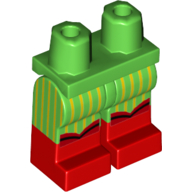 Visuel indicatif Rebrickable de Bassin avec jambes vert vif et motif Bottes rouges avec rayures jaunes (Hips with Bright Green Legs and Red Boots Pattern with Yellow Stripes)