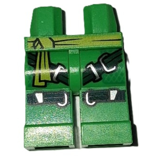 Bassin et jambes vert vif avec ceinture de vert citron, sangles vert foncé, motif imprimé Boucles d'argent (Hips and Bright Green Legs with Lime Sash, Dark Green Straps, Silver Buckles Print)