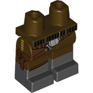 Visuel indicatif Rebrickable de Jambes marron foncé et motif Bottes noires avec ceinture noire, holster brun rougeâtre, boucle de ceinture grise (Hips with Dark Brown Legs and Black Boots Pattern with Black belt, Reddish Brown Holster, Gray Belt Buckle)
