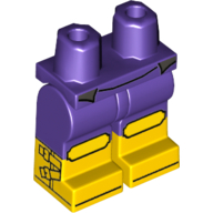 Visuel indicatif Rebrickable de Bassin avec jambes violet foncé et motif Bottes jaunes avec genouillères jaunes, fermoirs sur le côté, motif imprimé ceinture argentée (Hips with Dark Purple Legs and Yellow Boots Pattern with Yellow Knee Pads, Clasps on Side, Silver Belt Print)