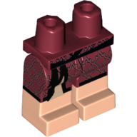 Visuel indicatif Rebrickable de Bassin avec jambes rouge foncé et motif de bottes de nougat clair avec queues de robe de chambre avec motif imprimé de brocart noir (Hips with Dark Red Legs and Light Nougat Boots Pattern with Dressing Gown Robe Tails with Black Brocade Print)