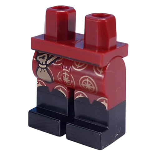 Visuel indicatif Rebrickable de Bassin avec jambes rouge foncé et motif Bottes noires avec décorations en or, motif imprimé pochette (Hips with Dark Red Legs and Black Boots Pattern with Gold Decorations, Pouch Print)