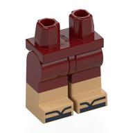 Visuel indicatif Rebrickable de Bassin avec jambes rouge foncé et motif de bottes de beige chaud avec des sandales noires imprimé (Hips with Dark Red Legs and Warm Tan Boots Pattern with Black Sandals Print)
