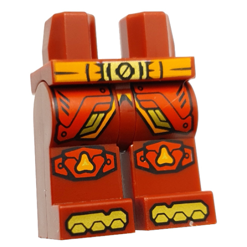 Bassin et jambes rouge foncé avec ceinture orange, boucle de ceinture dorée, extrémités de robe rouge, genouillères, orteils imprimés (Hips and Dark Red Legs with Orange Belt, Gold Belt Buckle, Red Robe Ends, Knee Pads, Gold Toes Print)