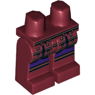 Bassin et jambes rouge foncé avec armure de jambe en cuivre sur robe violet foncé imprimé (Hips and Dark Red Legs with Copper Trim Samurai Leg Armor over Dark Purple Robe Print)