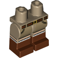 Visuel indicatif Rebrickable de Jambes beige foncé et motif Bottes marron rougeâtre avec ceinture marron, chaussettes blanches (Hips with Dark Tan Legs and Reddish Brown Boots Pattern with Brown Belt, White Socks)