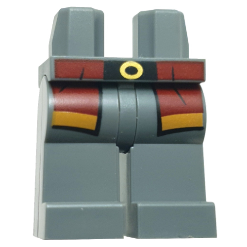 Bassin et jambes gris bleuté foncé avec des extrémités de robe rouge/orange foncé, ceinture noire, motif imprimé boucle dorée (Hips and Dark Bluish Gray Legs with Dark Red/Orange Robe Ends, Black Belt, Gold Buckle Print)