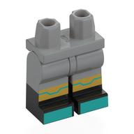 Visuel indicatif Rebrickable de Bassin avec jambes gris clair bleuté et motif de bottes noires avec genoux dorés, orteils turquoise foncé motif imprimé (Hips with Light Bluish Gray Legs and Black Boots Pattern with Gold Knees, Dark Turquoise Toes Print)