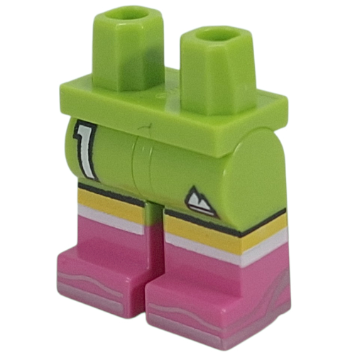 Visuel indicatif Rebrickable de Jambes en vert citron et motif bottes rose foncé avec football court, blanc '1', montagne Logo, chaussettes blanches, motif imprimé chaussures rose vif (Hips with Lime Legs and Dark Pink Boots Pattern with Football Short, White '1', Mountains Logo, White Socks, Bright Pink Shoes Print)