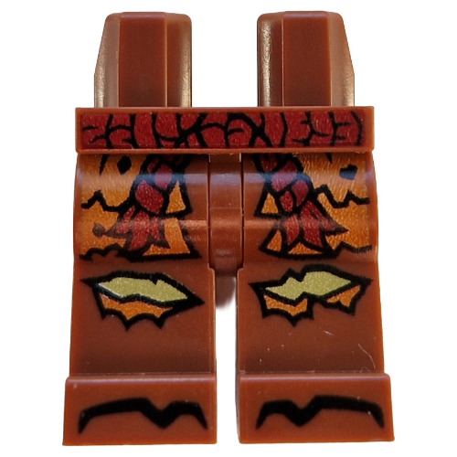 Bassin et jambes brun rougeâtre avec ceinture brun rougeâtre, extrémités de robe orange foncé, peau vert olive à travers le motif imprimé larmes (Hips and Reddish Brown Legs with Reddish Brown Belt, Dark Orange Robe Ends, Olive Green Skin Through Tears Print)
