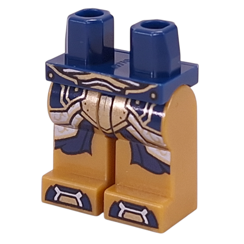 Visuel indicatif Rebrickable de Bassin et jambes or nacré avec armure bleu foncé / or, queues de manteau, motif imprimé de garniture argentée (Hips and Pearl Gold Legs with Dark Blue/Gold Armor, Coat Tails, Silver Trim Print)