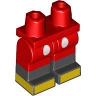 Visuel indicatif Rebrickable de Bassin avec jambes rouges et motif de bottes noires avec 2 boutons blancs sur court rouge et motif imprimé de chaussures jaunes (Hips with Red Legs and Black Boots Pattern with 2 White Buttons on Red Shorts and Yellow Shoes Print)