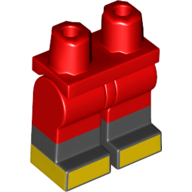 Visuel indicatif Rebrickable de Bassin avec jambes rouges et motif Bottes noires avec motif imprimé Chaussures jaunes (Hips with Red Legs and Black Boots Pattern with Yellow Shoes Print)