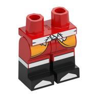 Visuel indicatif Rebrickable de Bassin avec jambes rouges et motif Bottes noires avec fin de robe orange clair lumineux, sangles blanches au genou et ceinture ceinture ceinture imprimée (Hips with Red Legs and Black Boots Pattern with Bright Light Orange Robe End, White Knee Straps and Sash Belt Print)