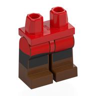 Visuel indicatif Rebrickable de Bassin avec jambes rouges et motif de bottes marron rougeâtre avec motif imprimé à rayures noires (Hips with Red Legs and Reddish Brown Boots Pattern with Black Stripe Print)