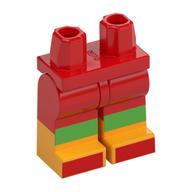 Visuel indicatif Rebrickable de Bassin avec jambes rouges et motif de bottes orange clair lumineux avec genoux verts, orteils rouges motif imprimé (Hips with Red Legs and Bright Light Orange Boots Pattern with Green Knees, Red Toes Print)