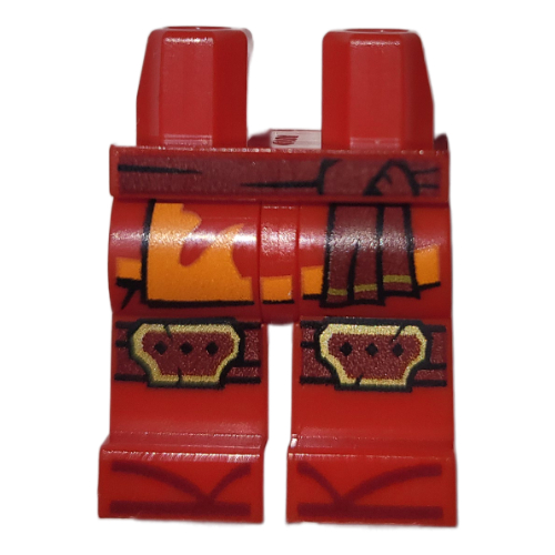 Bassin et jambes rouges avec ceinture rouge foncé, genouillères, extrémités de robe, motif imprimé garniture orange (Hips and Red Legs with Dark Red Sash, Knee Pads, Robe Ends, Orange Trim Print)