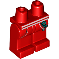 Visuel indicatif Rebrickable de Bassin et jambes rouges avec poches, ceinture blanche, casque avec motif imprimé de câble turquoise foncé (Hips and Red Legs with Pockets, White Belt, Headphones with Dark Turquoise Cable Print)