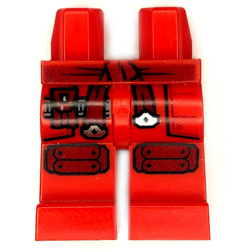Bassin et jambes rouges avec sangles rouge foncé, genouillères motif imprimé (Kai) (Hips and Red Legs with Dark Red Straps, Knee Pads Print (Kai))
