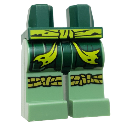 Bassin et jambes vert sable avec ceinture de vert citron, fin de robe vert foncé, corde pour le genou (Hips and Sand Green Legs with Lime Sash, Dark Green Robe Ends, Rope for Knee Wraps Print)