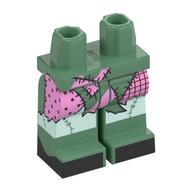 Bassin et jambes vert sable avec taches rose foncé, genoux vert d’eau clair motif imprimé (Hips and Sand Green Legs with Dark Pink Patches, Light Aqua Knees Print)