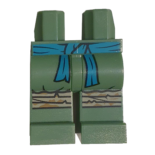 Bassin et jambes vert sable avec ceinture turquoise foncée, motif : genouillères beiges (Hips and Sand Green Legs with Dark Turquoise Sash, Tan Knee Pads Print)
