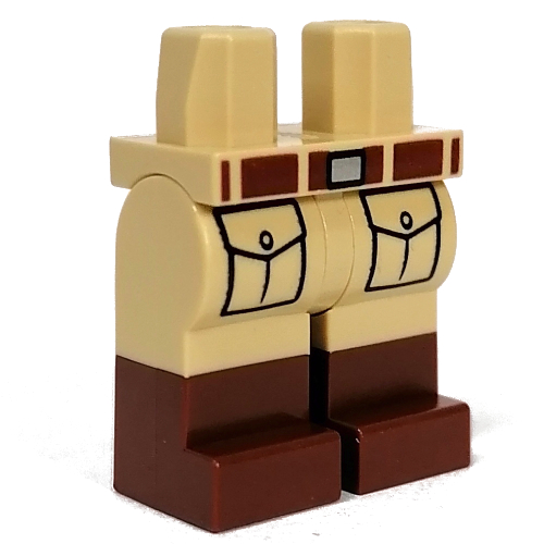 Visuel indicatif Rebrickable de Bassin avec jambes beige et motif bottes brun rougeâtre avec ceinture brun rougeâtre, motif imprimé poches (Hips with Tan Legs and Reddish Brown Boots Pattern with Reddish Brown Belt, Pockets Print)
