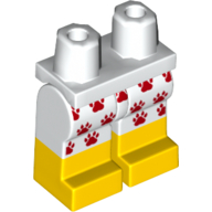 Visuel indicatif Rebrickable de Bassin avec jambes blanches et motif de bottes jaunes avec court imprimé patte rouge et motif imprimé jambes jaunes (Hips with White Legs and Yellow Boots Pattern with Red Paw Print Shorts and Yellow Feet Print)