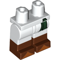 Visuel indicatif Rebrickable de Bassin avec jambes blanches et motif bottes brun rougeâtre avec cravate ceinture vert foncé, motif imprimé orteils orange foncé (Hips with White Legs and Reddish Brown Boots Pattern with Dark Green Belt Tie, Dark Orange Toes Print)