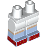 Visuel indicatif Rebrickable de Bassin avec jambes blanches et motif de bottes bleu clair lumineux avec genoux nougat clair, chaussures rouges avec motif imprimé de taches d'or (dorothie) (Hips with White Legs and Bright Light Blue Boots Pattern with Light Nougat Knees, Red Shoes with Gold Speckles Print (Dorothy))