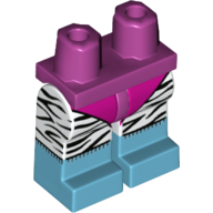 Visuel indicatif Rebrickable de Bassin avec jambes blanches et motif de bottes d'azur moyen avec justaucorps magenta, dos zèbre rayures motif imprimé (Hips with White Legs and Medium Azure Boots Pattern with Magenta Leotard, Back Zebra Stripes Print)