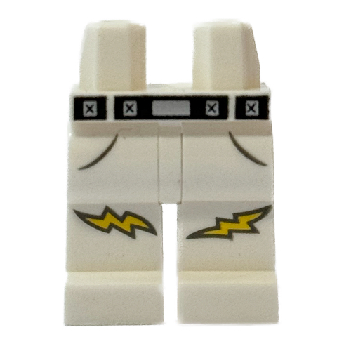 Bassin et jambes blanches avec ceinture noire, motif : éclairs (Hips and White Legs with Black Belt, Lightning Bolts Print)