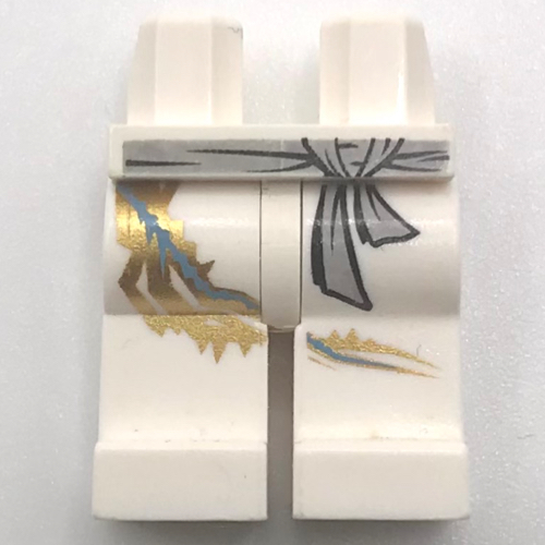 Bassin et jambes blanches avec ceinture grise et marques noires et motif imprimé queue de dragon or (Hips and White Legs with Gray Belt and Black Markings and Gold Dragon Tail Print)