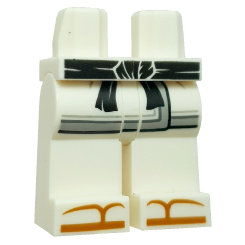 Bassin et jambes blanches avec des extrémités de robe, bord gris bleuté clair, ceinture noire, motif imprimé sandales orange foncé (Hips and White Legs with Robe Ends, Light Bluish Grey Trim, Black Sash, Dark Orange Sandals Print)