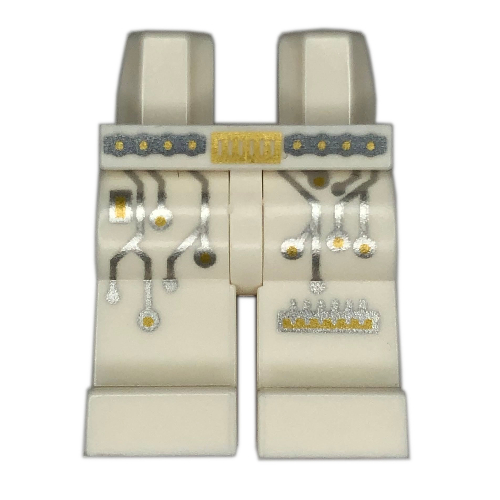 Bassin et jambes blanches avec perle gris foncé/ceinture dorée, circuit imprimé argenté (Hips and White Legs with Pearl Dark Grey/Gold Belt, Silver Circuitry Print)