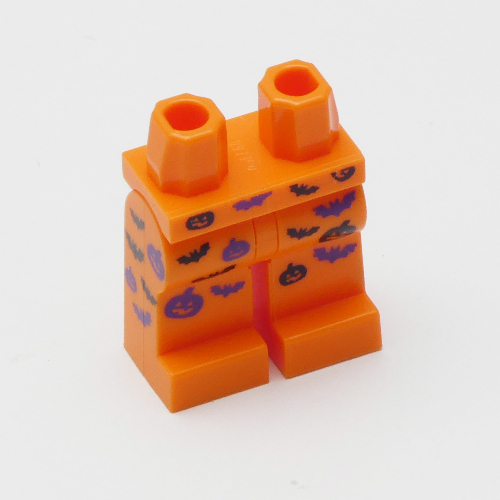 Visuel indicatif Rebrickable de Bassin et jambes orange avec noir et violet chauve-souris et jack o 'lanterne motif imprimé Halloween (Hips and Orange Legs with Black and Purple Bat and Jack O' Lantern Halloween Print)